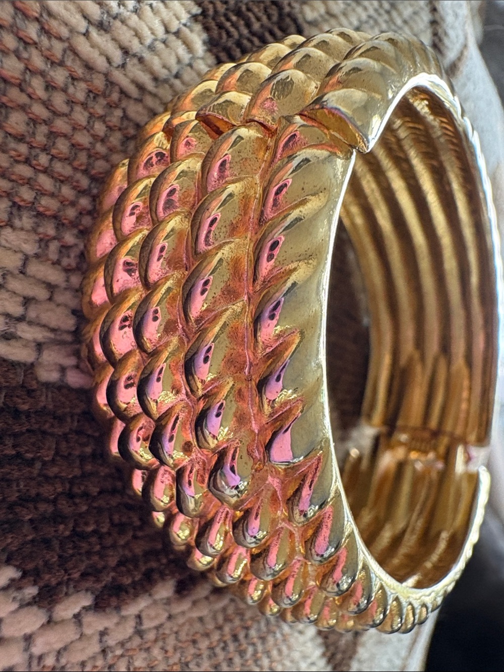 Gold-Tone Textured Statement Bangle Bracelet
